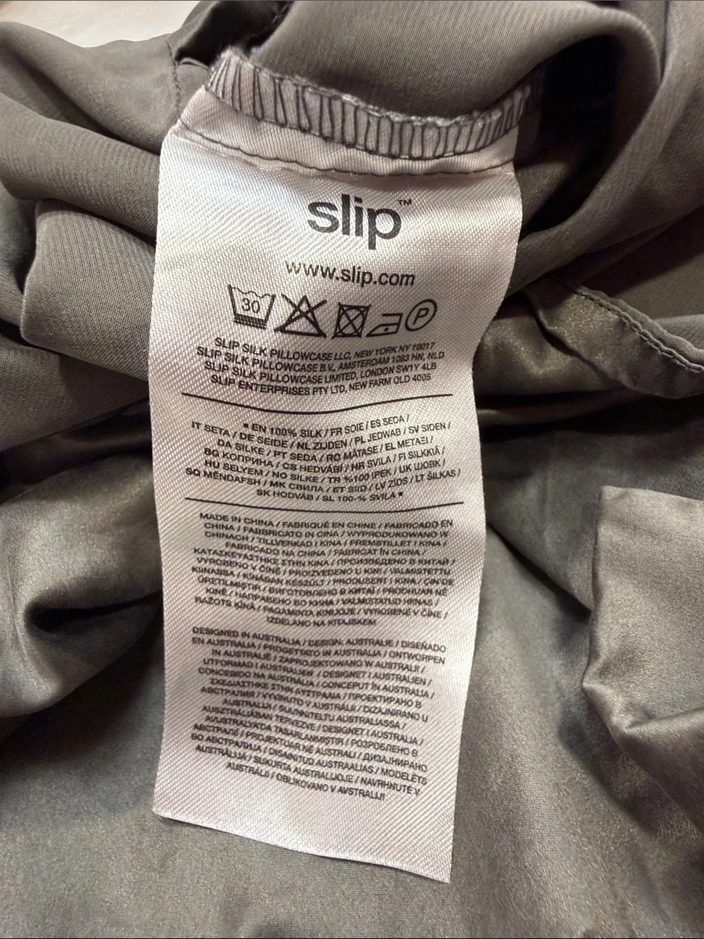 Slip brand Charcoal Silk Pillowcase with Embroidered Logo